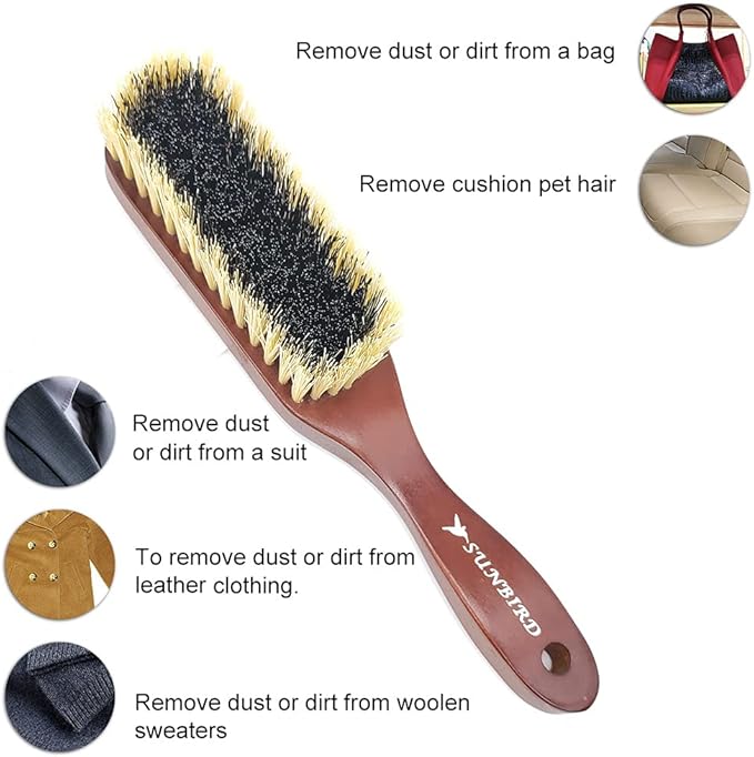 Clothing Brush & Lint Remover for Clothes - for Sweaters, Suits, Cashmere, Wool, Velvet, Suede Jackets - Pet Hair Removal Brush with Natural Solid Wood Handle - Gentle Lint Brush