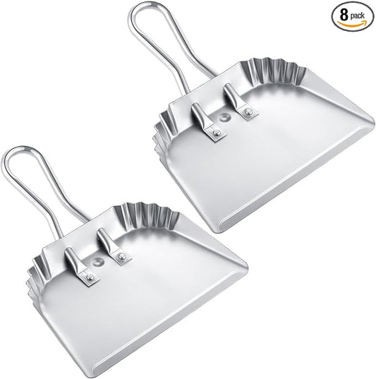 Mumufy 8 Pcs 12 Inch Heavy Duty Metal Dustpan, Stainless Steel Large Wide Dust Pans for Household, Handheld Scooper, Debris Cleaning Tool for Home Garage Studio Courtyard Indoor Outdoor(Silver)