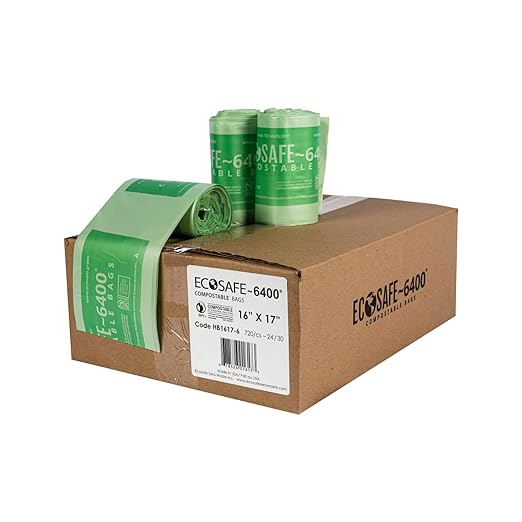 EcoSafe-6400 HB1617-6 Certified Compostable Bag - Small 16x17” Green Bags for 2.5 Gallon Bin - Extra Strong Leak, Puncture and Tear Resistant Food Scraps Bin Liners, Pack of 720