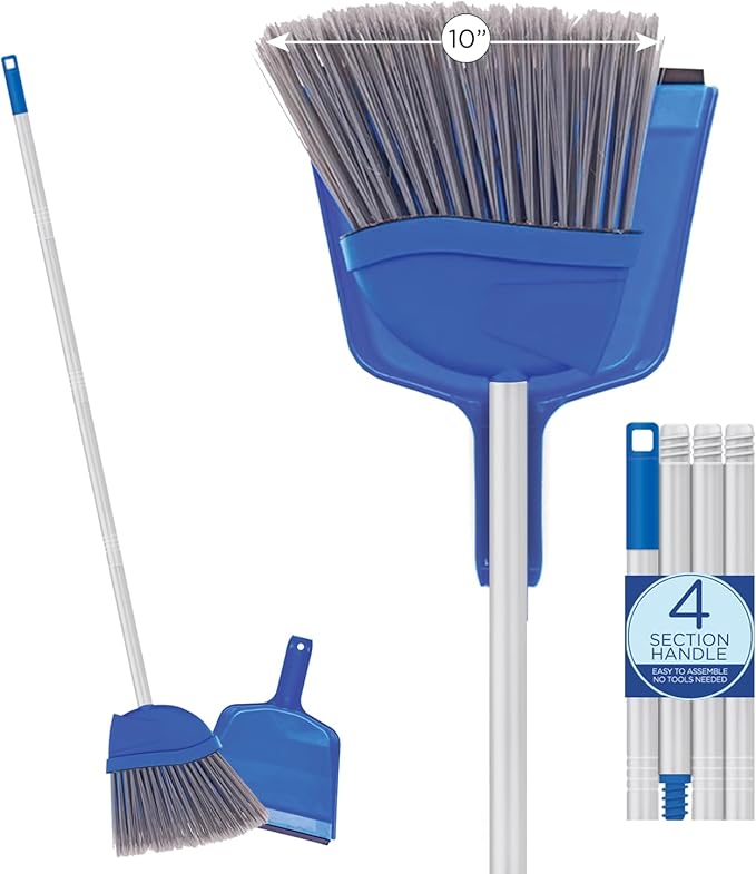 Angle Broom w/Dustpan, Indoor, 9.25" W Head, Smaller Style- Made w/Recycled Soda Bottles & Polished Aluminum Lightweight Handle, by LOLA, 1 Count