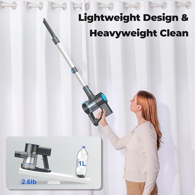 Hysinixs Cordless Vacuum Cleaner, Powerful Lightweight Stick Vacuum with Self-Standing, Anti-Tangle, 8-in-1 Rechargeable Vacuum Cleaners for Home, Hardwood Floors, Carpet, Pet Hair (Navy)