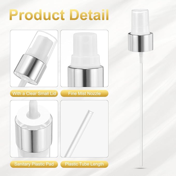 uxcell 12 Pcs Silver White Spray Top, 24/410 Fine Mist Sprayer Reusable Replacement Spray Bottle Pump Plastic Top for Cosmetic Perfume and Body Sprays Bottle