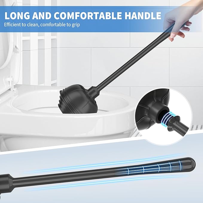 uptronic Toilet Plunger and Brush, Bowl Brush and Heavy Duty Toilet Plunger Set with Holder, 2-in-1 Bathroom Cleaning Combo with Modern Caddy Stand for for 5.7-inch Toilet Drain Bathroom Cleaning