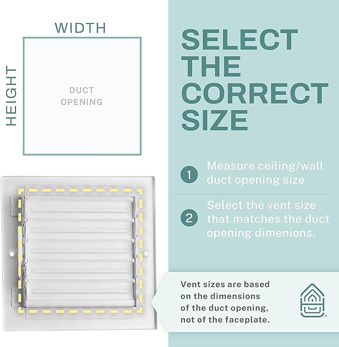 Ceiling Register - Air Vent Covers for Home Ceiling or Wall - 14x6 Inch (Duct Opening) 2-Way White Grille Register Cover with Adjustable Damper for HVAC Heat and Cold Air Conditioner