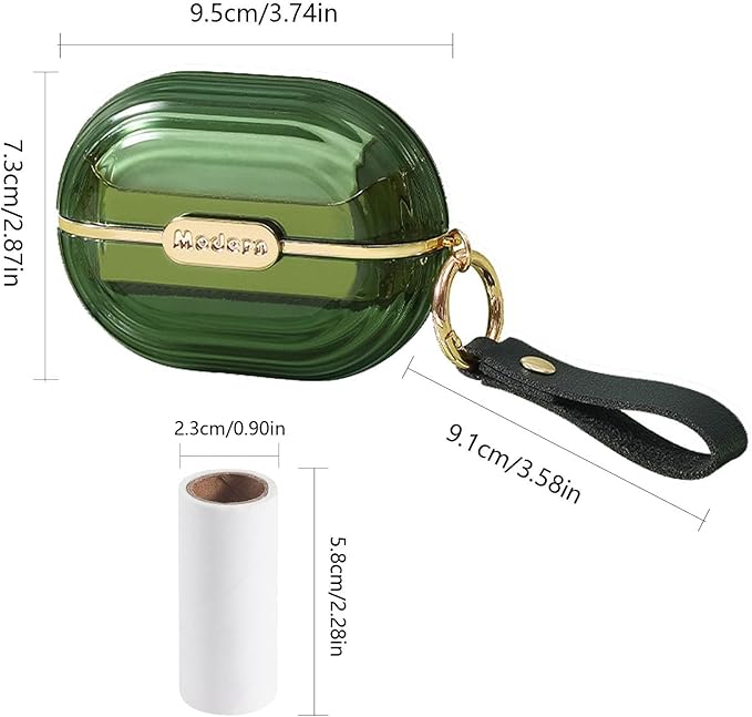 Handy Double-Sided Travel Lint Roller with Hand Strap, 7-Fill Luxury Clothing Bag Dust Fluff Adhesive Reusable Mini Extra Adhesive Dog Cat Pet Adhesive, Small Pocket Reusable Lint (Green)