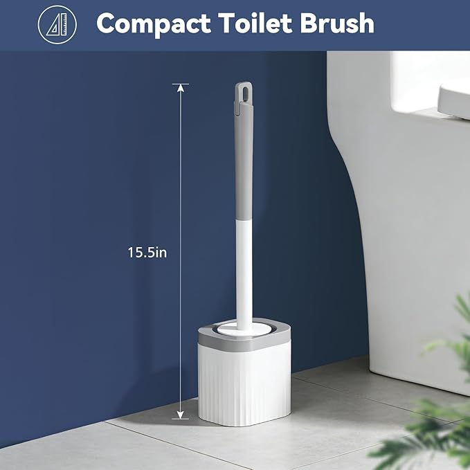 EZKEY Toilet Brush, 3 Pack Toilet Brush and Holder Set with Nylon Bristles Toilet Bowl Brush Compact Hidden Scrubber Brushes for Bathroom Deep Cleaning, Grey & White