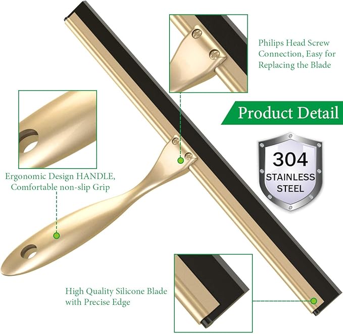 LPOLER Stainless Steel Squeegee for Shower Doors, All-Purpose Shower Squeegee for Bathroom, Window and Car Glass, 14 Inches