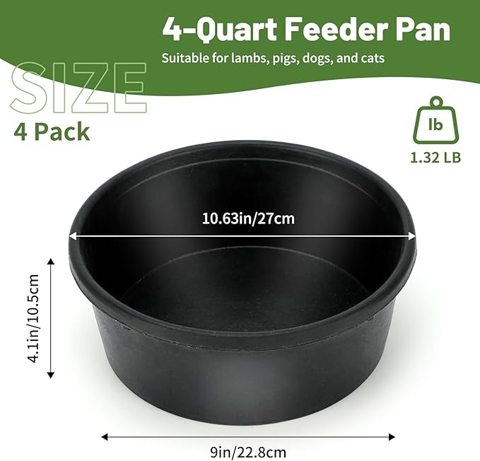 4Pcs Rubber Feed Pan, 1 Gallon Horse Feed Bucket Utility Feed Bucket, 10.6 x 4.1Inches Rubber Bowl Chicken Dust Bath Livestock Water Bowl for Pig Goat Chicken Dogs Farm Small Animal