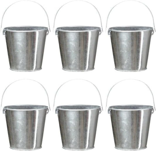 Galvanized Tin Metal Buckets with Handle, 6 Pack 5.91 Inch Iron Pail, Easter Bucket,Pencil Holder and Flower Pots,Craft Supply Holders for Events,School Storage and Party (Silver)