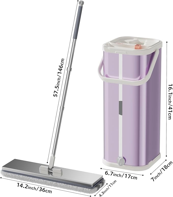 SWIFTIRON Separates Dirty Water Mop, Flat Mop and Bucket for Home with 4 Extra Refills, Stainless Steel Mop and Bucket with Wringer (Pink)