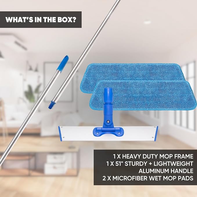 Cinch Mop - Microfiber Mop for Hardwood Floors - Flat Mops System for Wood, Tile, Laminate, Vinyl, 2 Wet Pads Refills, Reusable Micro Fiber Mopping Heads