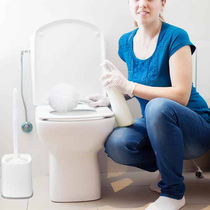 Maxdot 20 Pcs Toilet Bowl Brush Mop and 4 Pcs Brush Holder White Reusable Toilet Bowl Cleaning Scrub Compact Long Scrubber Bulk for Bathroom Accessories Cleaning Supplies