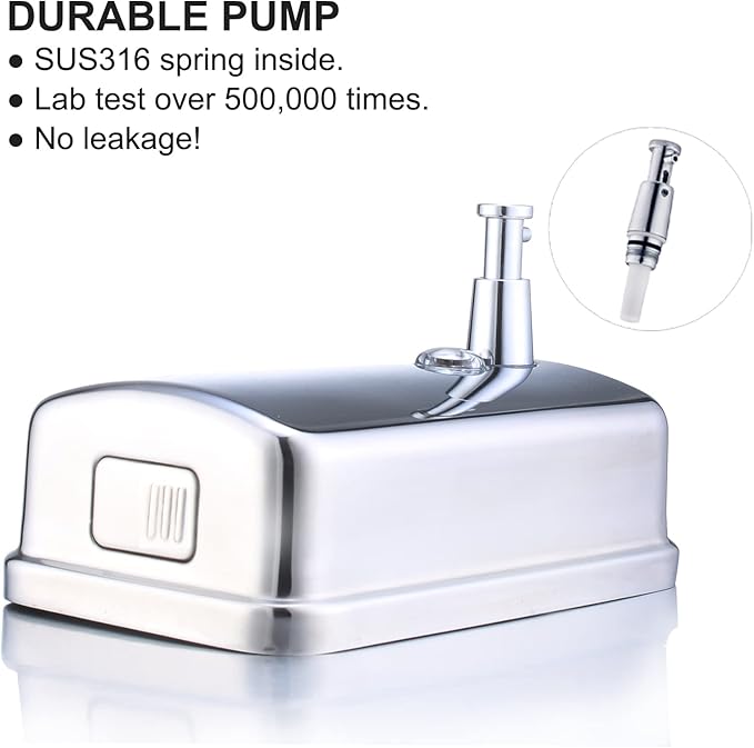 VANNSOO Commercial Soap Dispenser Wall Mount Stainless Steel Manual Liquid Pump Rust-Proof Leak Free for Bathroom (34 fl.oz./1000ml)