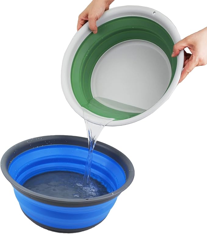 SAMMART 7.5L (1.98 Gallon) Collapsible Tub - Foldable Dish Tub - Portable Washing Basin - Space Saving Plastic Washtub (Light Grey/Dark Sea Green)