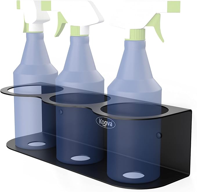 Koova 3 All-Purpose Spray Bottle Holder | Easy Install Wall Mount Hardware Included | Heavy-Duty Powder Coated Steel Storage Rack for Garage And Home | Craft Workspace Paint Bottle Organizer USA Made