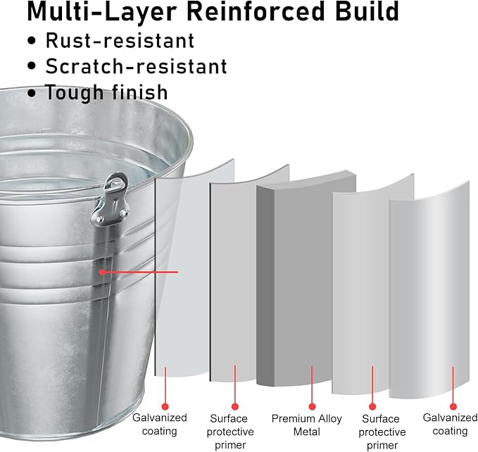 4 Gallon Galvanized Ice Bucket - Large Rustproof Metal Bucket Drink Tub with Wood Handles - 13" Beverage Bucket for Party BBQ Wedding Home Décor & Storage - 13"L x 13"W x 12"H