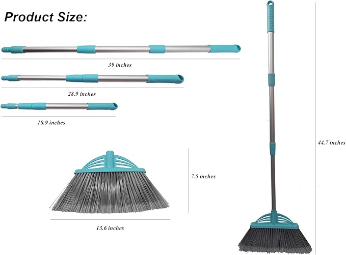 Xifando Three-Section Telescopic Aluminum Alloy Rod Long-Handled Broom for Housekeeping Garden Camping Outdoor&Indoor, 3 CPS Green