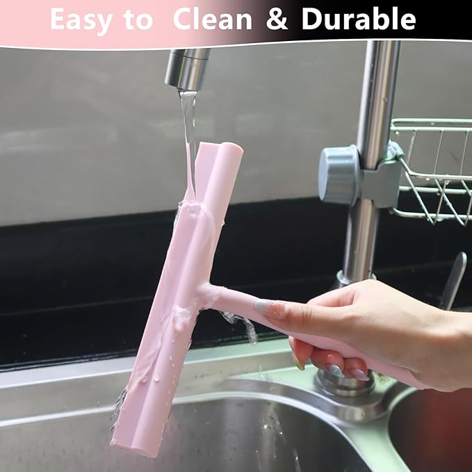 DEOFUXT Silicone Shower Squeegee for Glass Doors Window Squeegee for Walls, Sink, Mirror, Bathroom, Car Window Cleaning - Pink