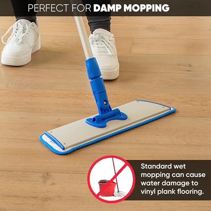 Microfiber Wholesale 18” Luxury Vinyl Plank Floor Mop | Deep Clean Without Damaging | Recommended by LVP Manufacturers | Heavy Duty Lightweight | Reusable Microfiber Mop Pads