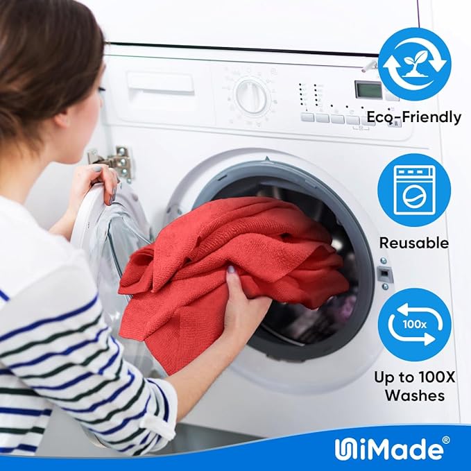 UNIMADE Microfiber Cleaning Cloth, 20 Pack Reusable Microfiber Towels for Cars Lint Free Cleaning Shop Towel Rags for Home Kitchen Automotive Bar Mechanic Restaurant Garage, 11.5"x 11.5", Red