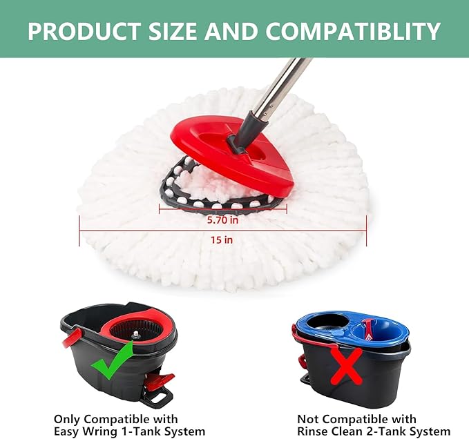 [10 Pack]Mop Heads Replacements, Spin Mop Replacement Head Deep Cleaning Machine Washable and Easy-to-Replace,Spin Mop Refill Replacement Head 100% Microfiber,Mop Head for O-Ceda EasyWrin(White)