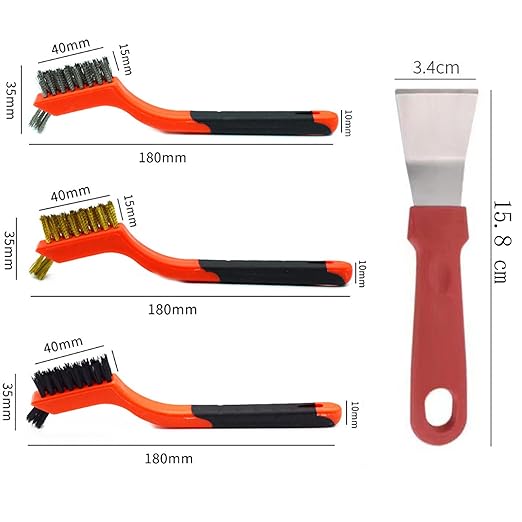 Gisde Wire Brush 4Pcs Set Nylon/Brass/Stainless Steel Wire Brushes for Cleaning Rust Removal in Holes, Dirt & Paint Scrubbing with Deep Cleaning – 7 Inches (Brass+Nylon+Stainless Steel)