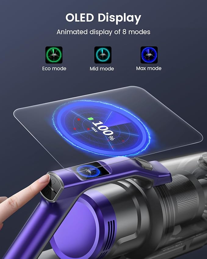 S14 Cordless Vacuum Cleaner 450W 33KPA Stick Vacuum Cleaners with OLED Screen, Up to 55mins,Anti-Tangle Brush, Aromatherapy, Lightweight Vacuum Deep Clean for Hardwood Floor Carpet Pet Hair