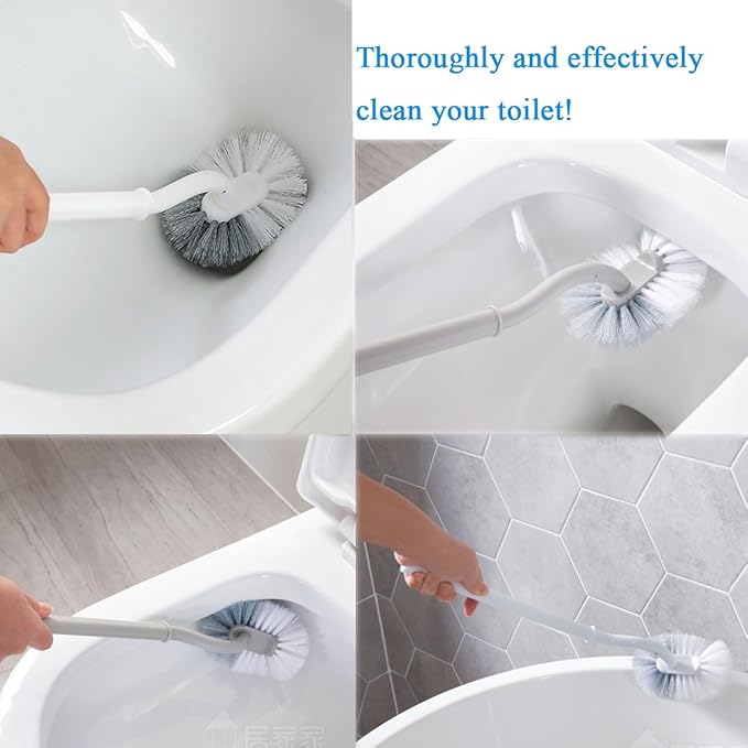 Ryhiac 2 Pack Curved Toilet Bowl Brush with Holder for Bathroom, Compact Toilet Brush Durable Under The Rim Household Deep Cleaning Brushes (2 Pcs White Toilet Brush with Holder)