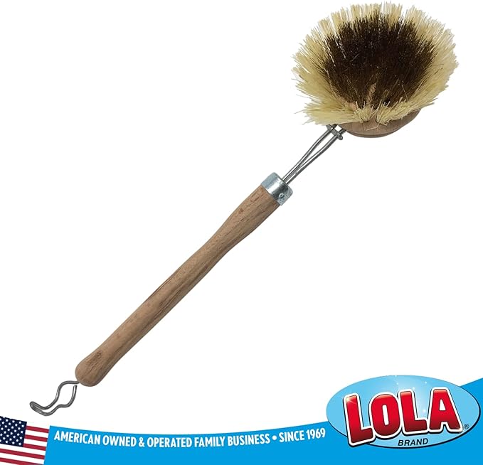 LOLA Replacement Heads for The Original Pot & Pan Brush, 3 Pack, Brass Wire & Tampico Bristles, Birch Hardwood, Heavy Duty Cleaning