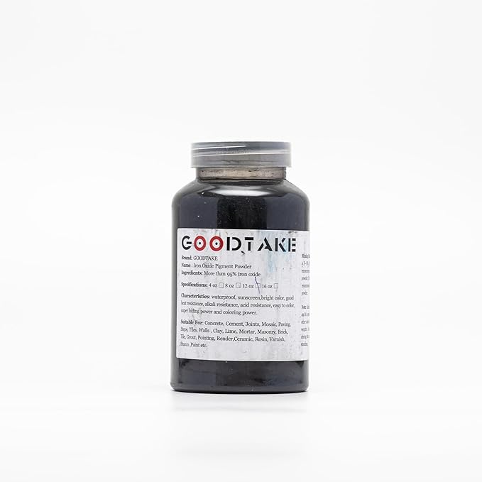 GOODTAKE Concrete Pigment, Black Iron Oxide Pigment Powder, Concrete Cement Dye Color Pigment for Pastel Tile Paint Concrete Cement Mortar Grout (Black, 4 oz)