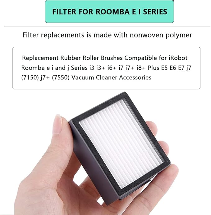 Replacement Parts & Accessories for iRobot Roomba E, I & J Series, Combo i5, j5 Series e5 e6 i1 i2 i3 i4 i5 i6 i7 i8 j5 j6 j7 j8 Vacuum Cleaner, 2 Set Rubber Brushes 2 HEPA Filters 2 Dust bags