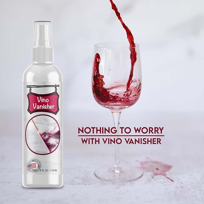 Vino Vanisher Wine Stain Remover – Instantly Lifts Red Wine Stains from Carpet, Clothing, Upholstery & More – Fast-Acting, Eco-Friendly Formula – Safe on Whites & Colors –4oz Spray Bottle
