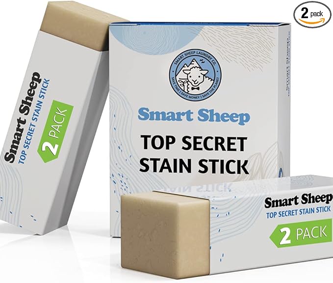 4 Pack Stain Stick - Stain Remover Bar for Clothes by Smart Sheep - Powerful Laundry Stain Remover - Formulated w/Natural Ingredients - Perfect for Food Drink Pet Grass & Blood Stains
