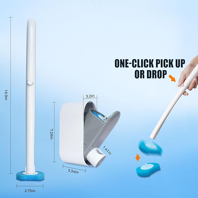 Disposable Toilet Brush with 32 Refills, Wall Mount Toilet Bowl Brush, 32PCS Powerful Toilet Brush Refills, Toilet Bowl Wand, Convenient and Contact-Free Toilet Brush Disposable.