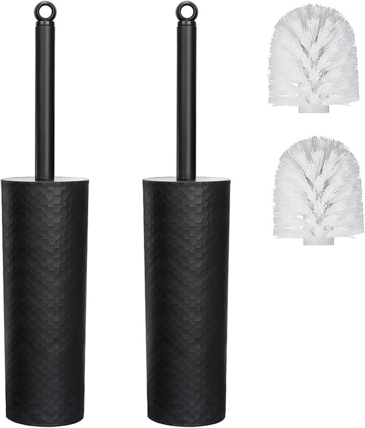 Topsky Toilet Brush,2 Pack Compact Toilet Brush & Holder Set,Plastic Round Barrel Loo Brush with 2 Replacement Toilet Brush Head,Durable for Bathroom Toilet,Black