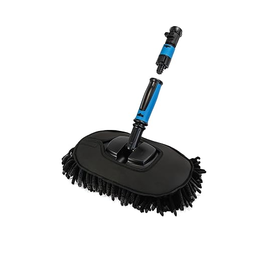Unger 12.5” Hydropower Wash Mitt with Adjustable On/Off Water Control Valve for Car and Auto Cleaning, Absorbent Non-Scratch Microfiber Sleeve, Machine Washable, Compatible with Hose or Pole