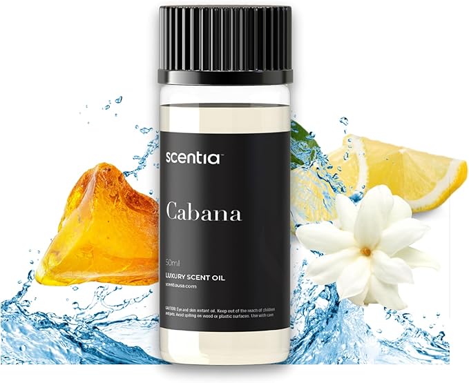 Scentia Hotel Diffuser Oil Inspired by 5-Star Hotel Scent - 50 mL 1.69 fl oz - Essential Oil Blend Botanical Jasmine, Bergamot & Fresh Marine Notes for Aromatherapy Diffusers - Cabana