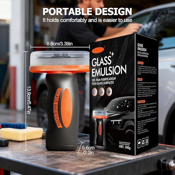 ehnoge Handheld Glass Oil Film Remover, 2026 New Car Oil Films Cleaner Removes Smudges, Roll-On Glass Compound with Cleaning Board for Clear Visibility Safe Driving (2PCS)