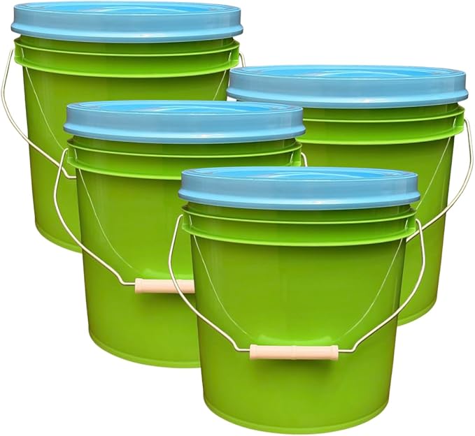 House Naturals 2 Gallon Food Grade - BPA Free Made in USA Buckets Lime Color pails with Screw On Gasket Lids (4, Lime - Aqua lids)