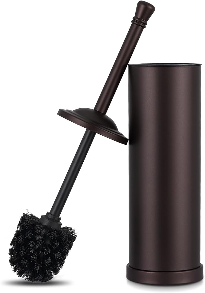Bronze Toilet Brush and Holder Set,304 Stainless Steel Toilet Bowl Brush and Holder for Bathroom,Heavy Duty Toilet Brush,Durable Scrubbing Bristles,Splash Resistant,Long Hanlde