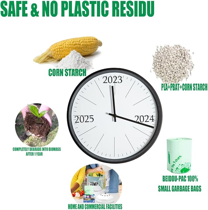 3 Gallon Flap Tie Compostable Trash Bags, 300 Count Small Compost Bags, Biodegradable Kitchen Garbage Bags, Food Scrap Waste Bags for Countertop Bin, ASTM D6400, US BPI Certified