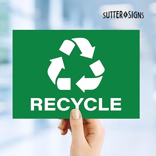 Recycle Stickers, Self Adhesive Weatherproof Vinyl Stickers, Green, 7" x 10" (Pack of 4)