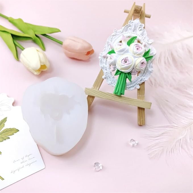 3D Flower Bouquet Candle Soap Silicone Molds Fondant Chocolate Candy Cake Decorating Mould Resin Clay Baking Pastry Tools (Peony)