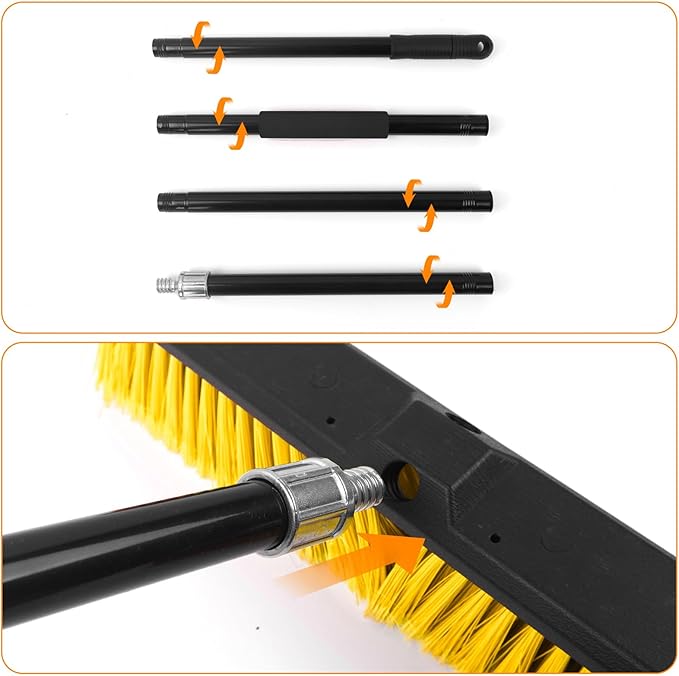TOMAIX 18 Inches Push Broom Outdoor，Commercial Broom Brush，Stiff Bristle Brush with 61.8 inches Long Handle for Patio Garage Deck Street Shop Warehouse Lawn Driveway -2 Pack