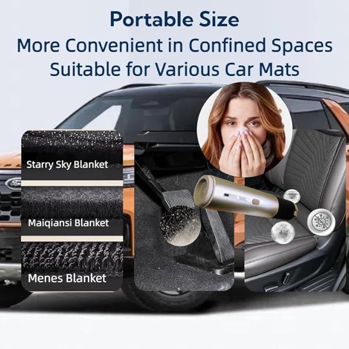 Babluble Portable Cordless Car Vacuum Cleaner Suction Power 19000Pa with Brushless Motor, Handheld Mini Vacuum Cleaner with Multiple Attachments, 3 Suction Modes,Rechargeable (Golden)