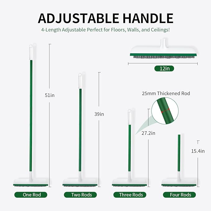 Floor Scrub Brush, 51" Long Handle Scrub Brushes for Cleaning 2 in 1 Heavy Duty Deck Brush Stiff Bristle Tile Floor Scrubber for Shower Bathroom Garage Kitchen Wall Tub and Swimming Pool