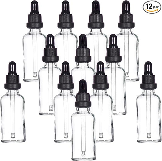 YIZHAO Clear Glass Dropper Bottle 2oz, Tincture Bottles with Glass Dropper, for Essential Oils, Aromatherapy, Cosmetic, Laboratory, Pharmacy, Liquids, Travel –12 Pcs
