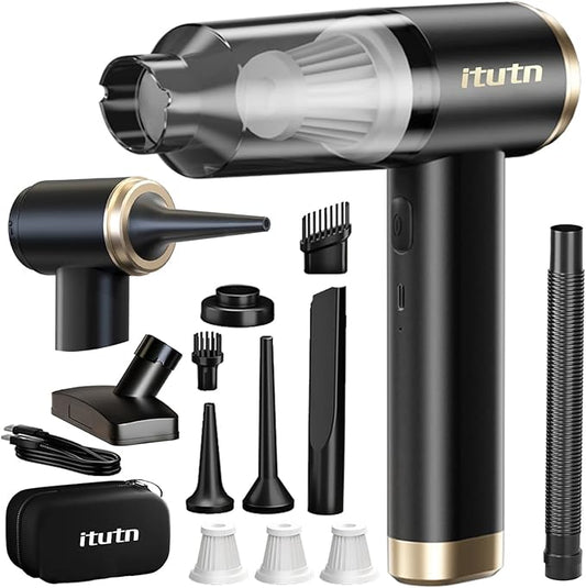 itutn Mini Car Vacuum Cleaner, 15000PA Powerful Suction, Portable Cordless Vacuum for Car, Handheld Small Vacuum Cleaner & Air Duster for Home, Desk,PC, Keyboard (Mini Vacuum + 11 attachments)