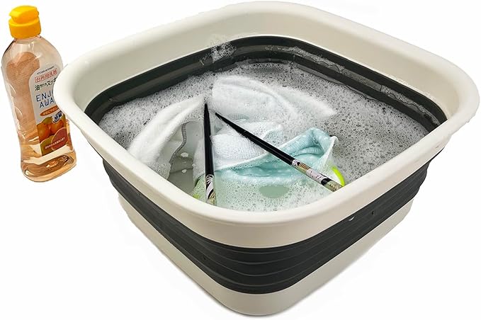 SAMMART 8L (2.1 Gallon) Collapsible Tub - Foldable Dish Tub - Portable Washing Basin - Space Saving Plastic Washtub (Grey/Washed Black (Set of 2))