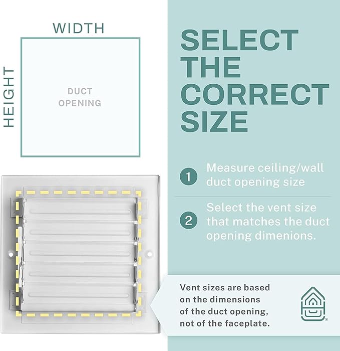 Ceiling Register - Air Vent Covers for Home Ceiling or Wall - 8X4 Inch (Duct Opening) 2-Way White Grille Register Cover with Adjustable Damper for HVAC Heat and Cold Air Conditioner